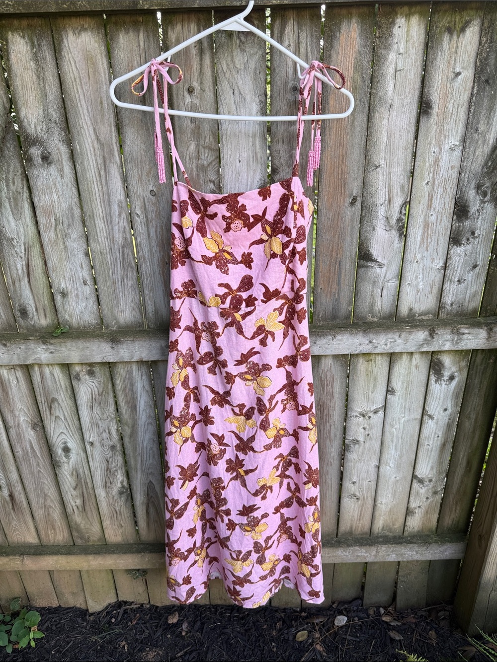 House of Harlow 1960 NWT Pink Orchid Linen Blend Midi Dress adjustable straps S